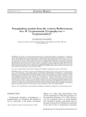 Nanoplankton Protists from the Western Mediterranean Sea. II. Cryptomonads (Cryptophyceae = Cryptomonadea)*