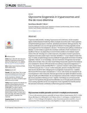 Glycosome Biogenesis in Trypanosomes and the De Novo Dilemma