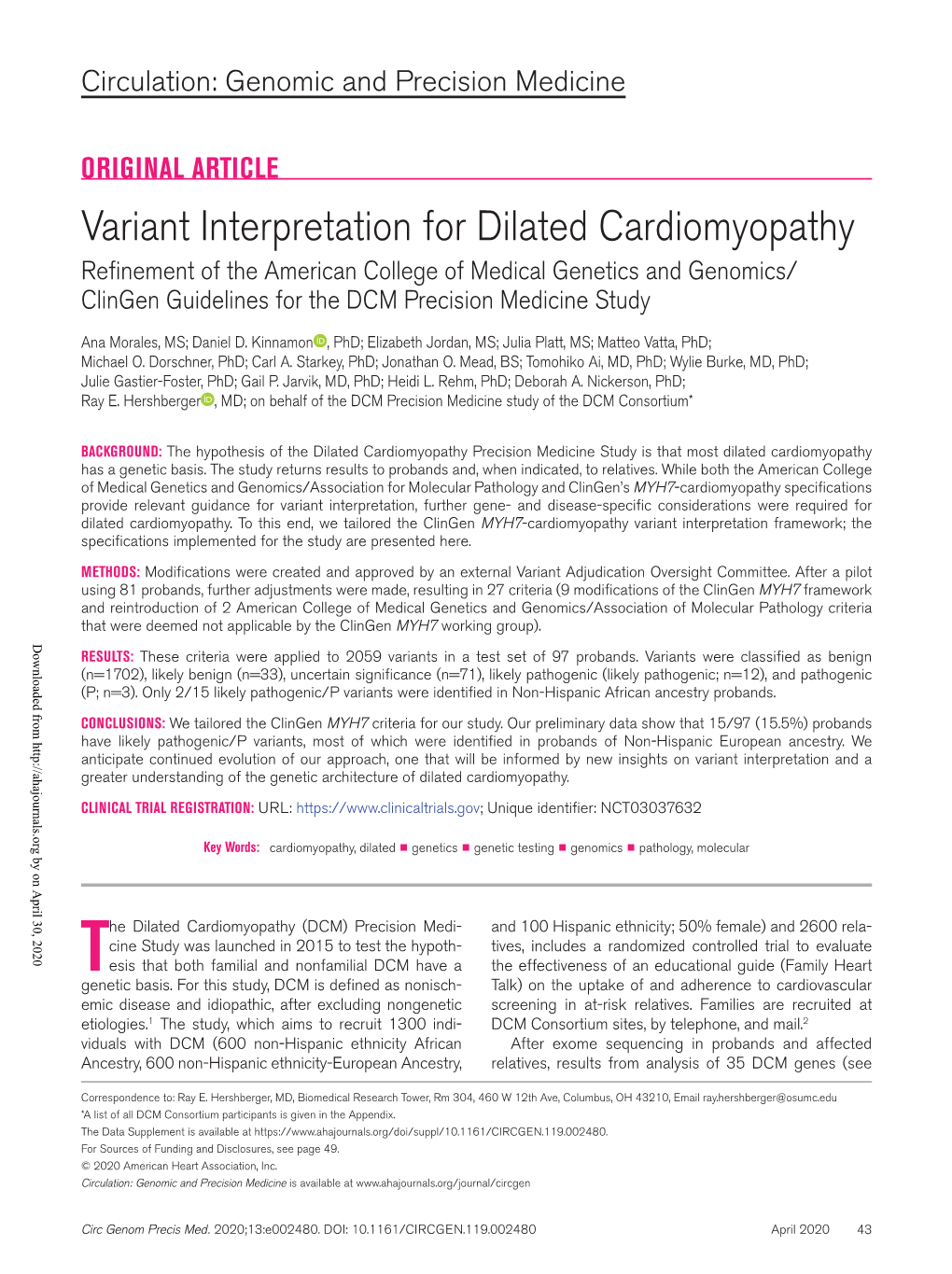 Variant Interpretation for Dilated Cardiomyopathy