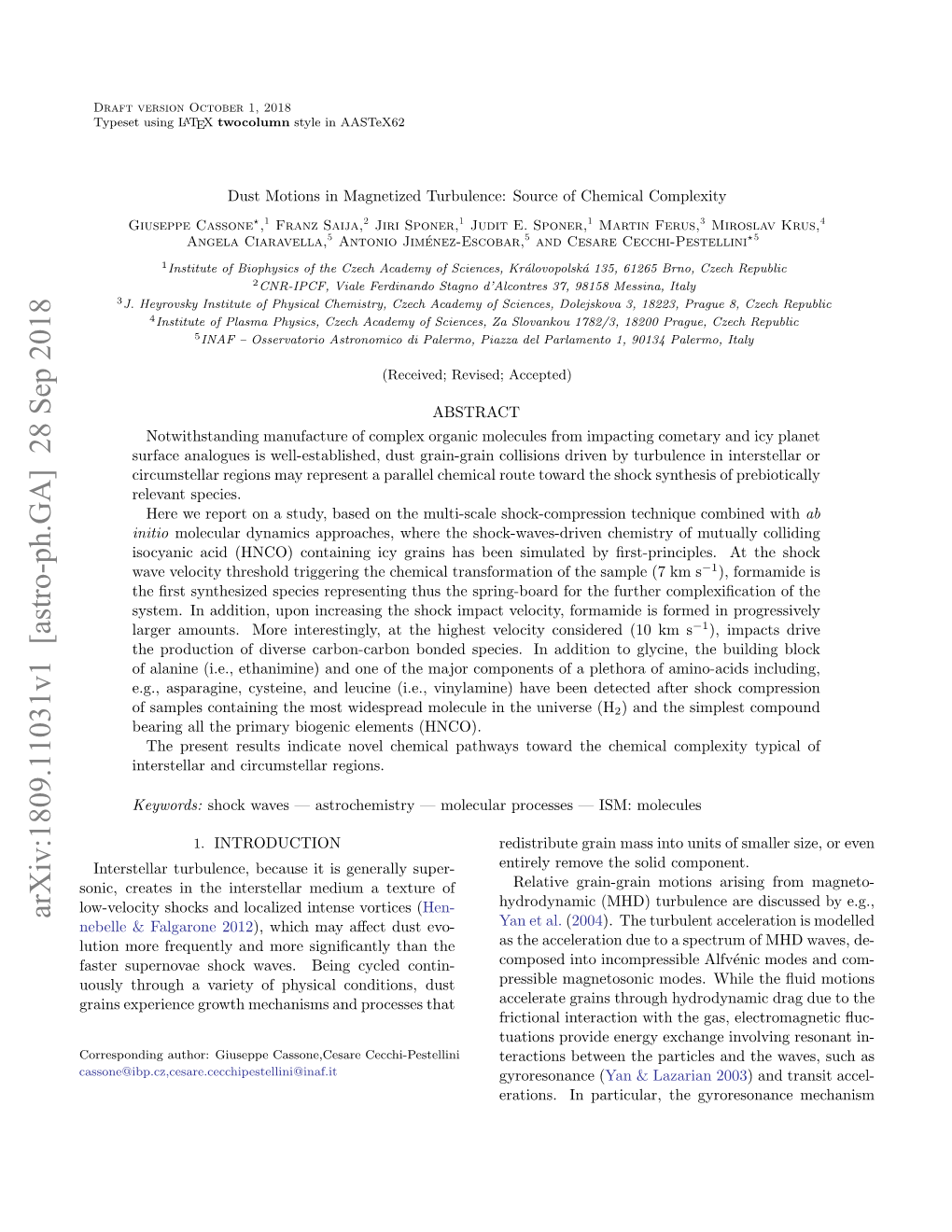 Dust Motions in Magnetized Turbulence: Source of Chemical Complexity