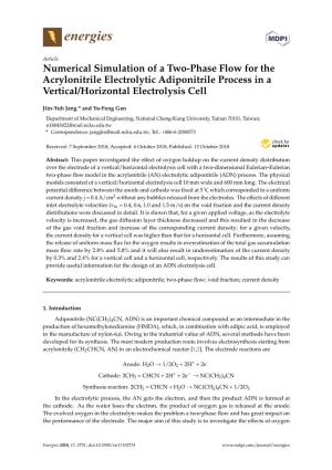 Numerical Simulation of a Two-Phase Flow for the Acrylonitrile Electrolytic Adiponitrile Process in a Vertical/Horizontal Electrolysis Cell