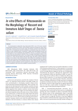 In Vitro Effects of Nitazoxanide on the Morphology of Nascent and Immature Adult Stages of Taenia Solium