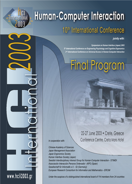 Human-Computer Interaction 10Th International Conference Jointly With