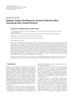 Research Article Epileptic Seizure Prediction by a System of Particle Filter Associated with a Neural Network