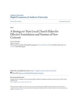 A Strategy to Train Local Church Elders for Effective Assimilation And
