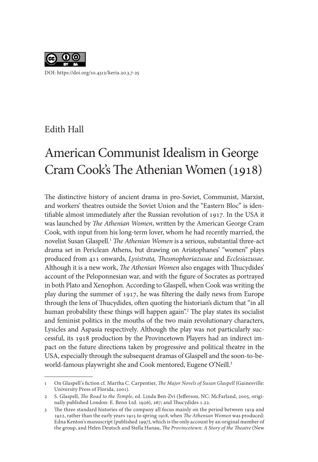 American Communist Idealism in George Cram Cook's the Athenian