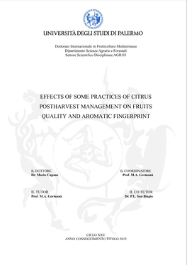 Effects of Some Practices of Citrus Postharvest Management on Fruits Quality and Aromatic Fingerprint
