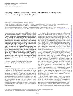 Targeting Oxidative Stress and Aberrant Critical Period Plasticity in the Developmental Trajectory to Schizophrenia