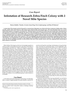 Infestation of Research Zebra Finch Colony with 2 Novel Mite Species