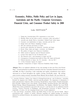 Economics, Politics, Public Policy and Law in Japan, Australasia and the Paci C: Corporate Governance, Financial Crisis, and Consumer Product Safety in 2008