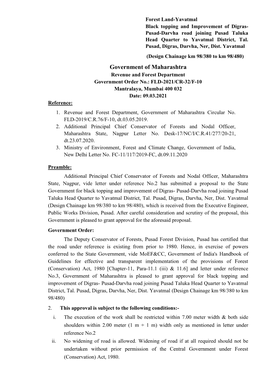 Government of Maharashtra Revenue and Forest Department Government Order No.: FLD-2021/CR-32/F-10 Mantralaya, Mumbai 400 032 Date: 09.03.2021 Reference: 1