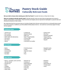 Pantry Stock Guide Culturally Relevant Foods