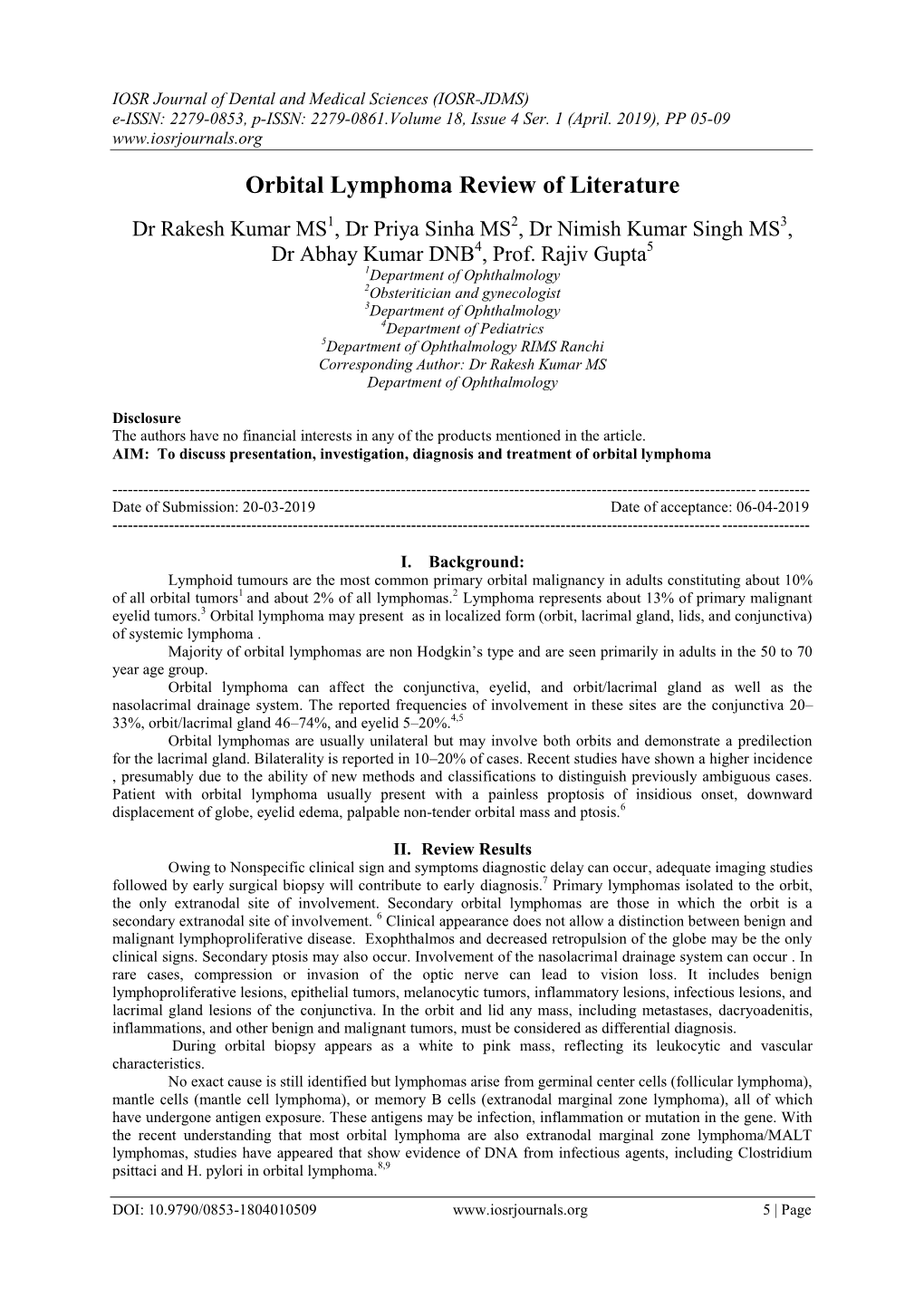 Orbital Lymphoma Review of Literature