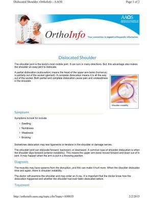 Dislocated Shoulder -Orthoinfo - AAOS Page 1 of 2