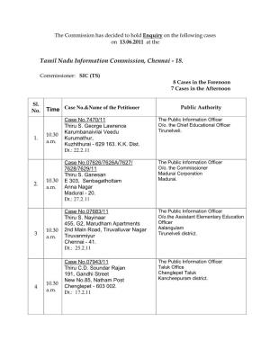 Tamil Nadu Information Commission, Chennai - 18