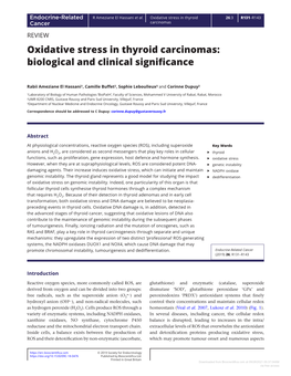 Oxidative Stress in Thyroid Carcinomas: Biological and Clinical Significance