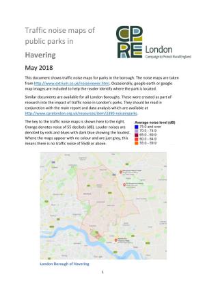 Traffic Noise Maps of Public Parks in Havering May 2018