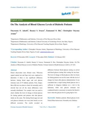 On the Analysis of Blood Glucose Levels of Diabetic Patients