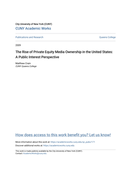 The Rise of Private Equity Media Ownership in the United States: a Public Interest Perspective