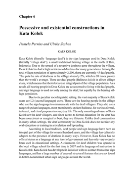 Possessive and Existential Constructions in Kata Kolok
