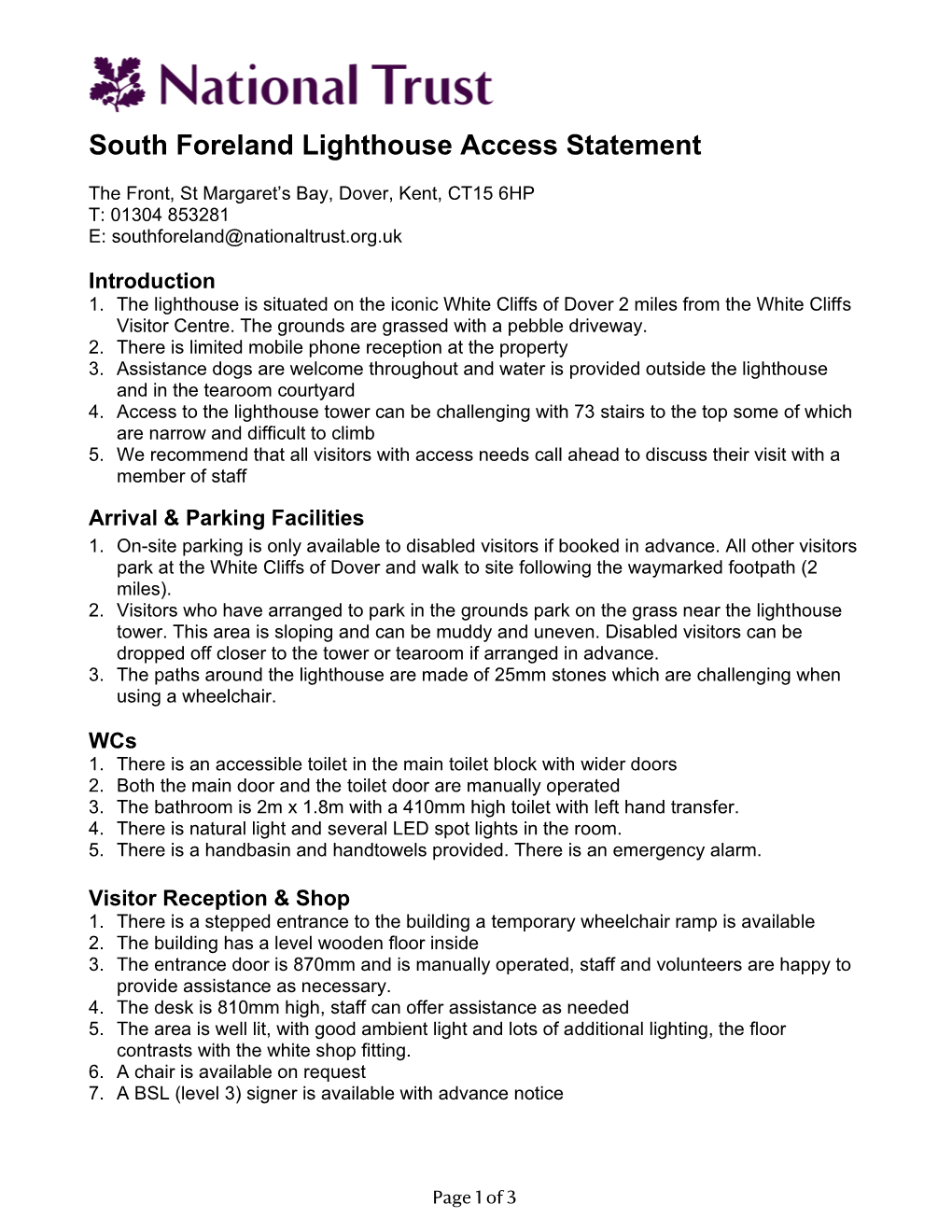 South Foreland Lighthouse Access Statement