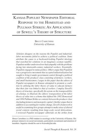 Kansas Populist Newspaper Editorial Response to the Homestead and Pullman Strikes: an Application of Sewell’S Theory of Structure