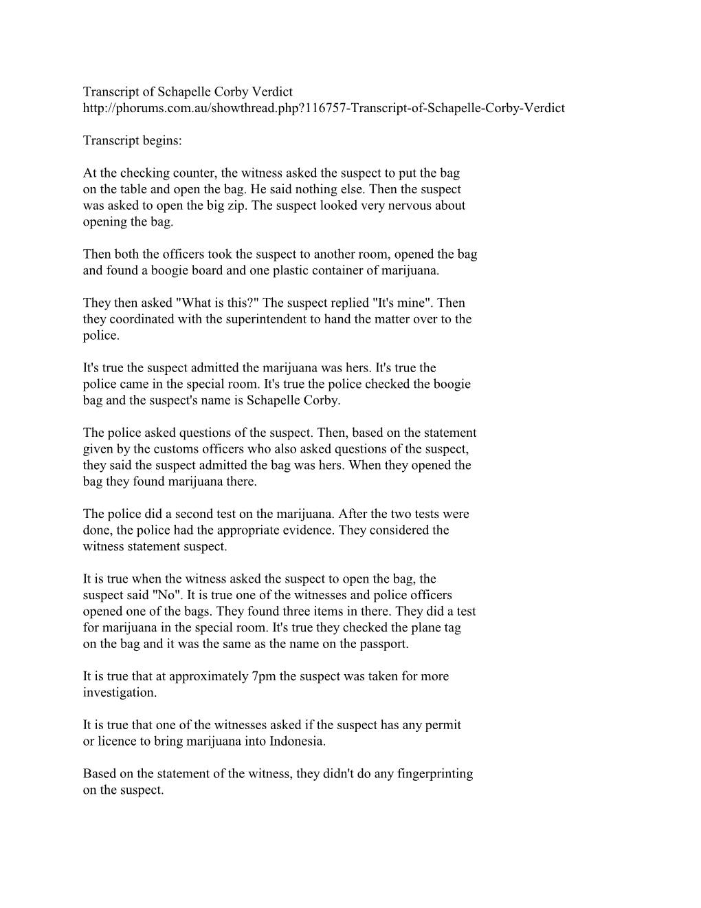 Transcript of Schapelle Corby Verdict