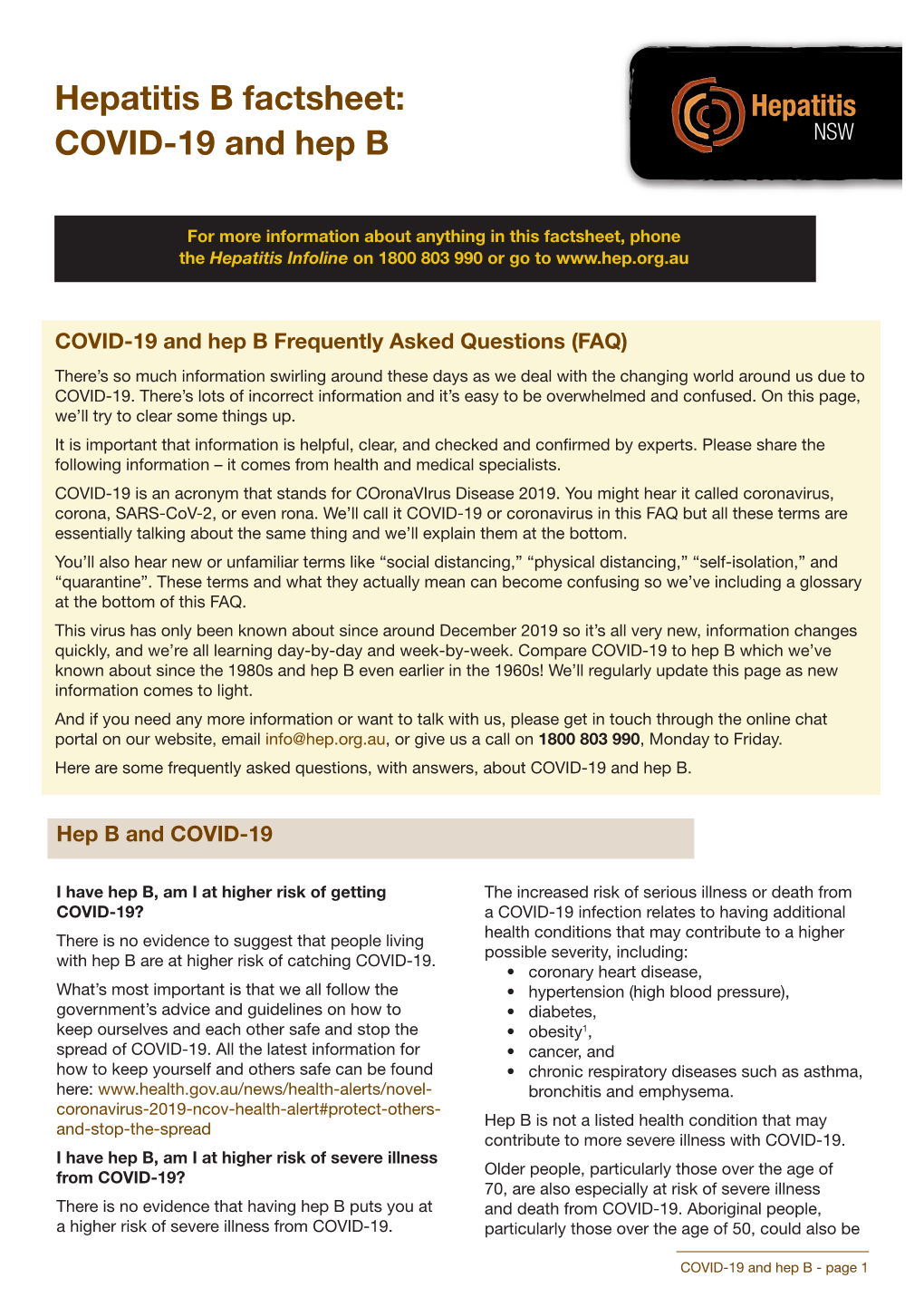 Hepatitis B Factsheet: COVID-19 and Hep B