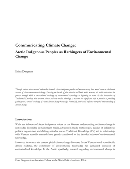 Communicating Climate Change: Arctic Indigenous Peoples As Harbingers of Environmental Change
