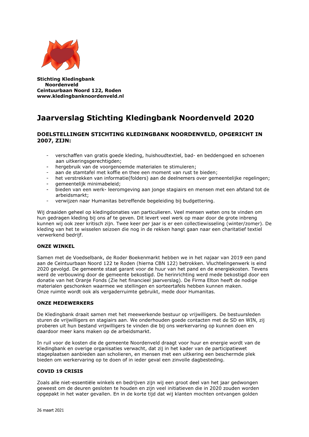 Jaarverslag Stichting Kledingbank Noordenveld 2020