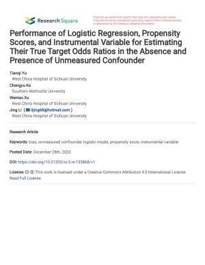 Performance of Logistic Regression, Propensity Scores, and Instrumental Variable for Estimating Their True Target Odds Ratios In