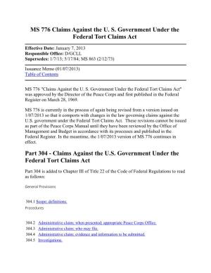 MS 776 "Claims Against the US Government Under the Federal Tort