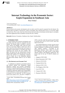 Internet Technology in the Economic Sector: Gojek Expansion in Southeast Asia Rina Tridana1