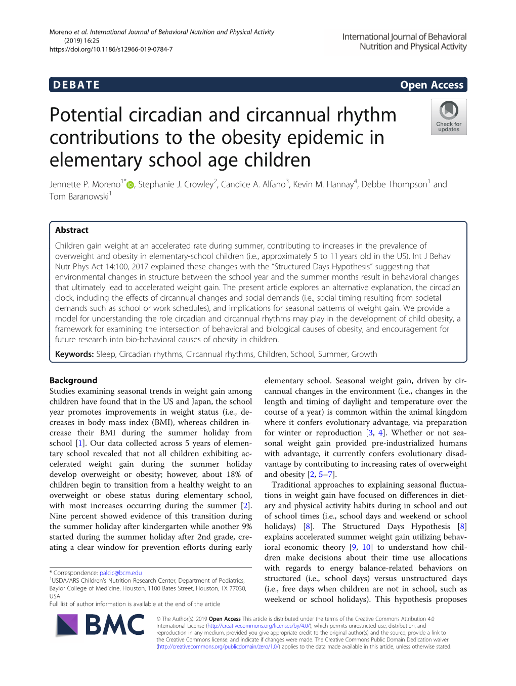 Potential Circadian and Circannual Rhythm Contributions to the Obesity Epidemic in Elementary School Age Children Jennette P