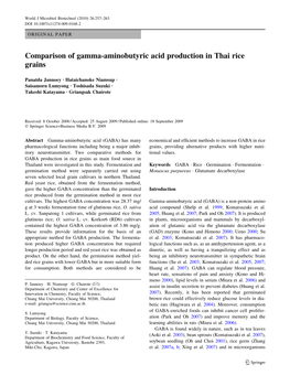 Comparison of Gamma-Aminobutyric Acid Production in Thai Rice Grains