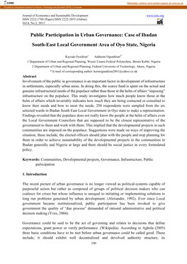Case of Ibadan South-East Local Government Area of Oyo State, Nigeria