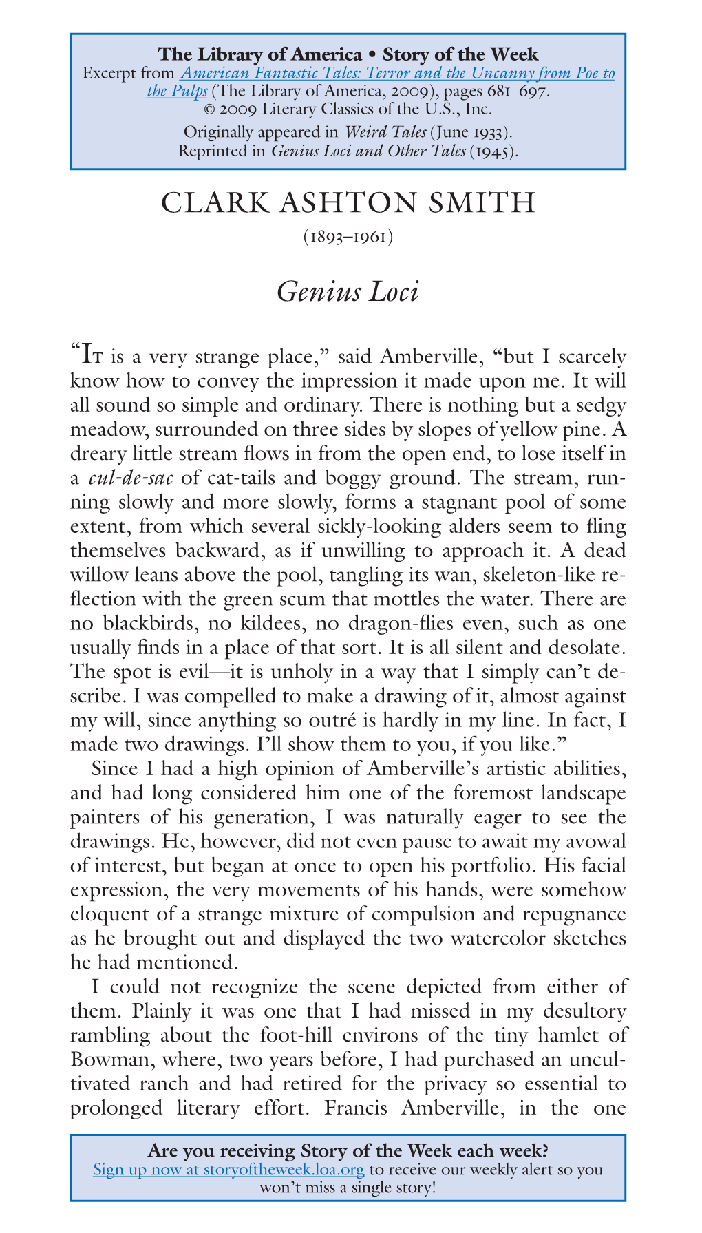 CLARK ASHTON SMITH Genius Loci