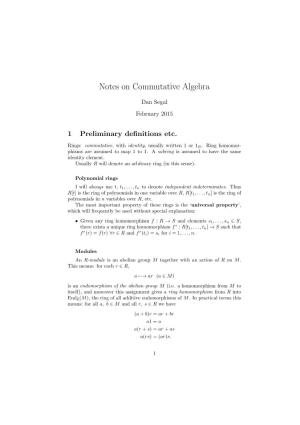 Notes on Commutative Algebra