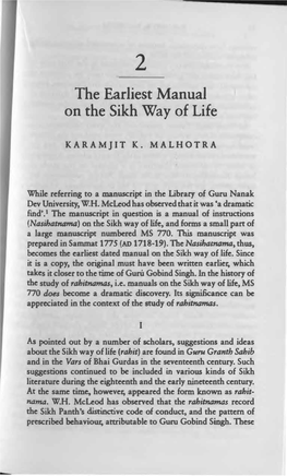 The Earliest Manual on the Sikh Way of Life