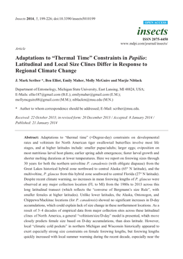 “Thermal Time” Constraints in Papilio: Latitudinal and Local Size Clines Differ in Response to Regional Climate Change