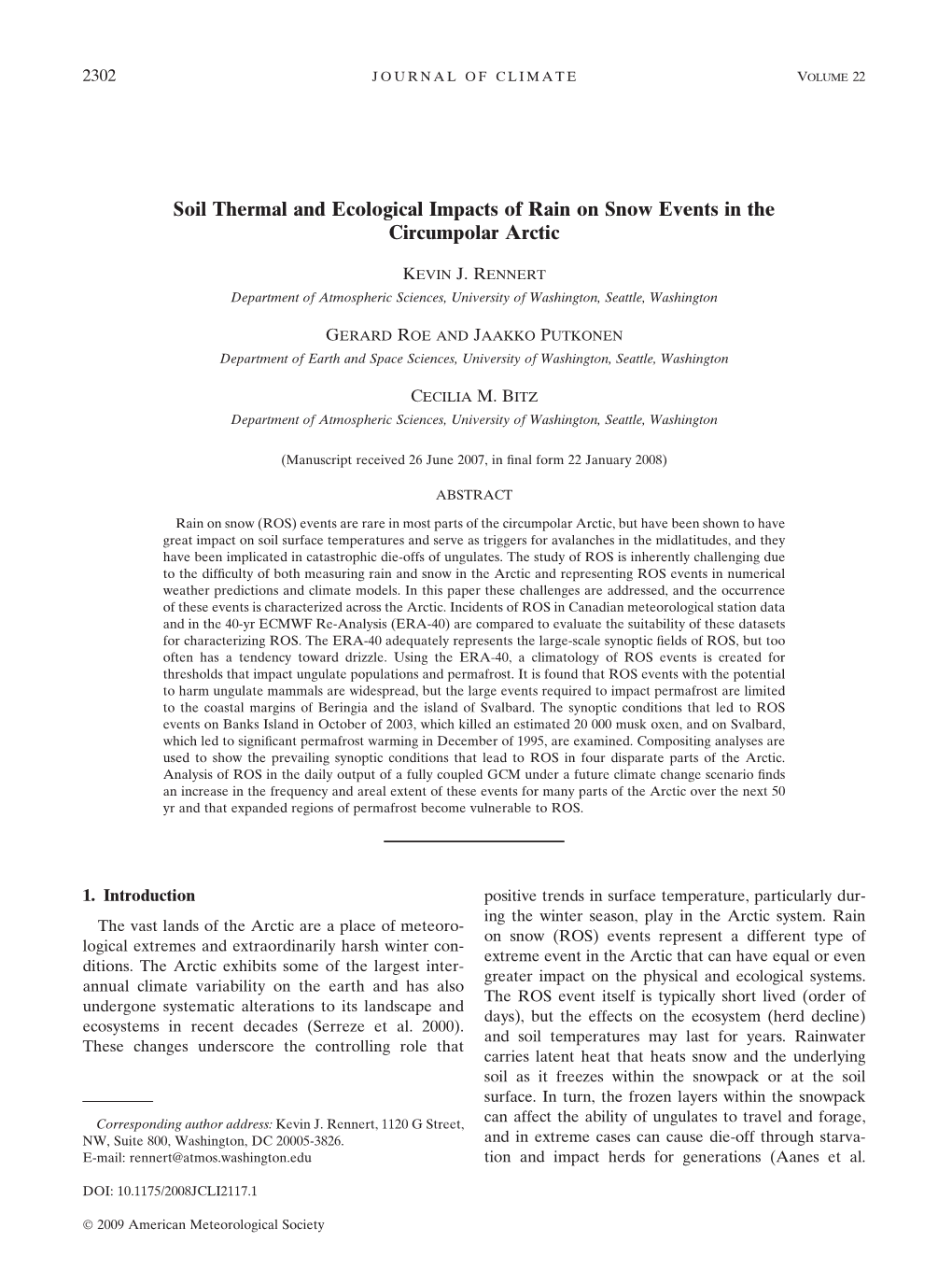 Soil Thermal and Ecological Impacts of Rain on Snow Events in the Circumpolar Arctic