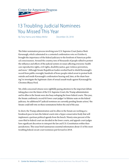 13 Troubling Judicial Nominees You Missed This Year by Tony Hanna and Abbey Meller December 20, 2018