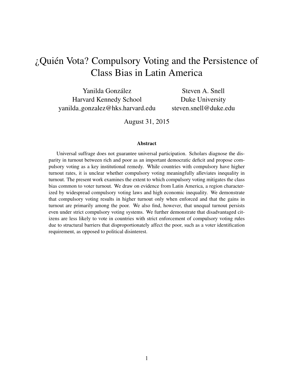 ¿Quién Vota? Compulsory Voting and the Persistence of Class Bias In