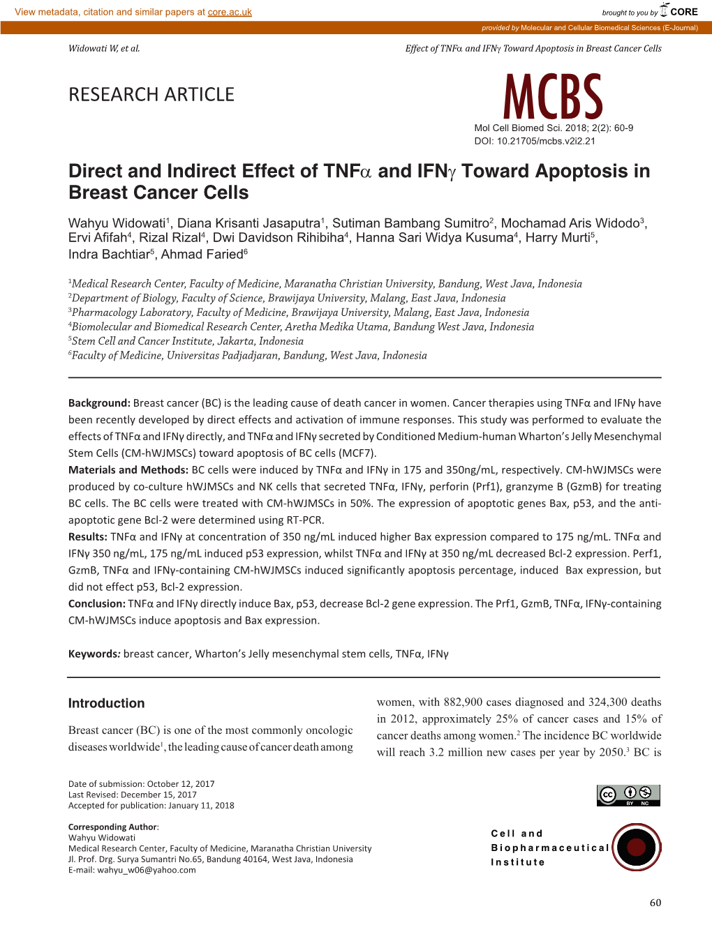 RESEARCH ARTICLE MCBS Mol Cell Biomed Sci