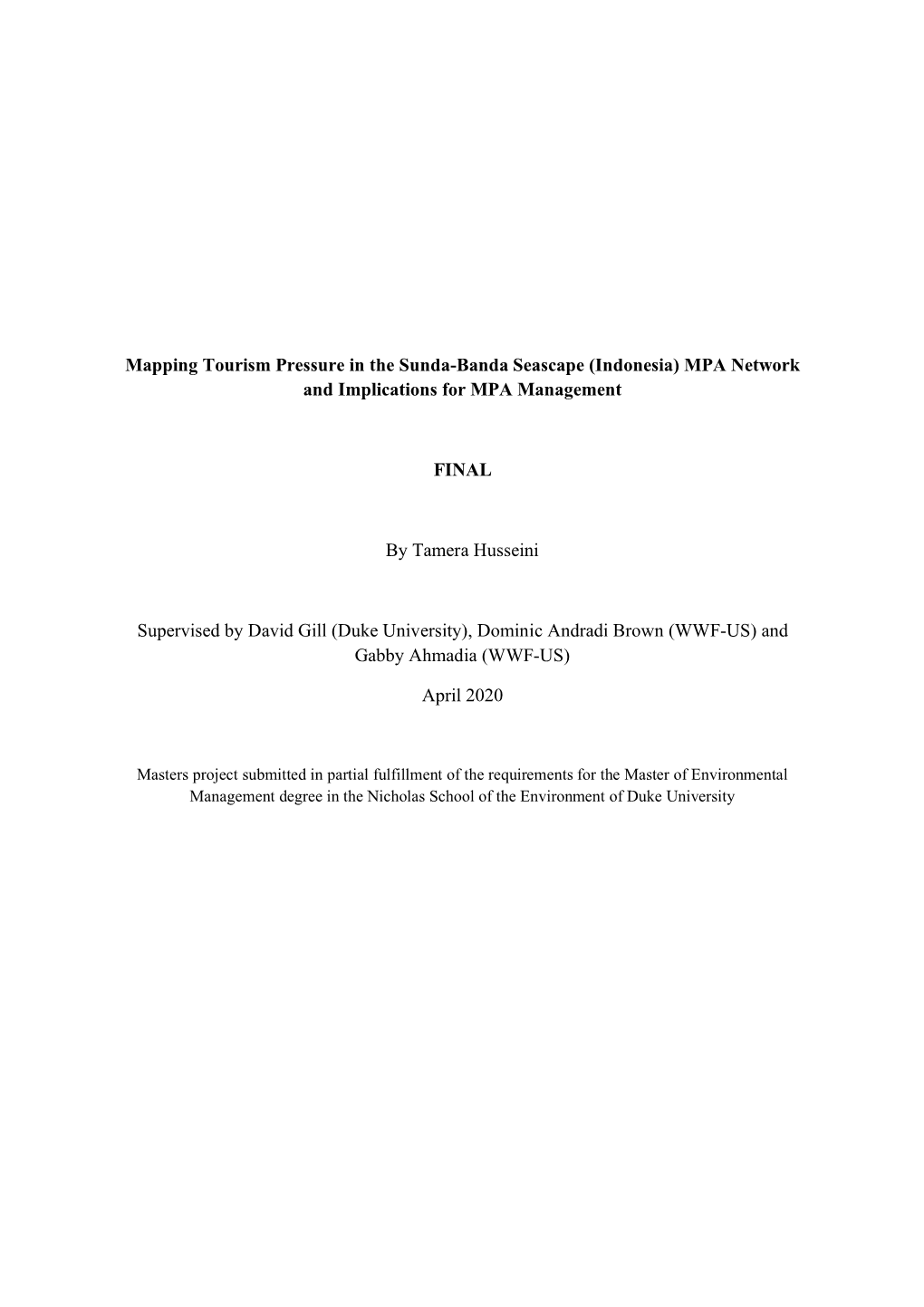 Mapping Tourism Pressure in the Sunda-Banda Seascape (Indonesia) MPA Network and Implications for MPA Management