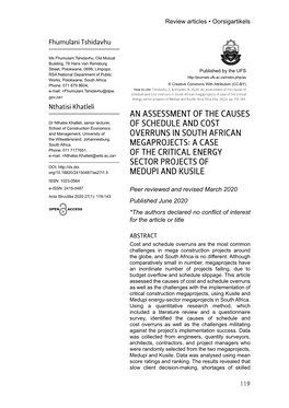 An Assessment of the Causes of Schedule and Cost Overruns in South African Megaprojects: a Case of the Critical Gov.Za> Energy Sector Projects of Medupi and Kusile