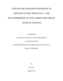 Choline Metabolism in Response to Choline Intake, Pregnancy, And