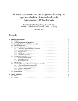 Museum Occurrence Data Predict Genetic Diversity in a Species-Rich Clade of Australian Lizards Supplementary Online Material