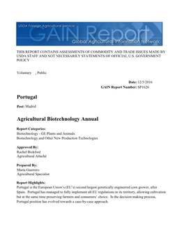 Agricultural Biotechnology Annual Portugal