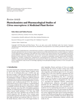 Phytochemistry and Pharmacological Studies of Citrus Macroptera: a Medicinal Plant Review